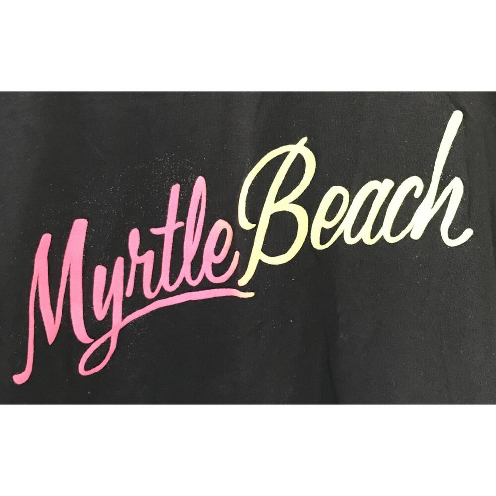 Vtg 80s 90s Myrtle Beach South Carolina Neon Script Black T Shirt S-M 38" 50/50